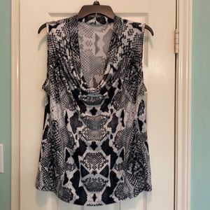 Snakeprint sleeveless top  with draped neckline. Size XL Polyester and Spandex!